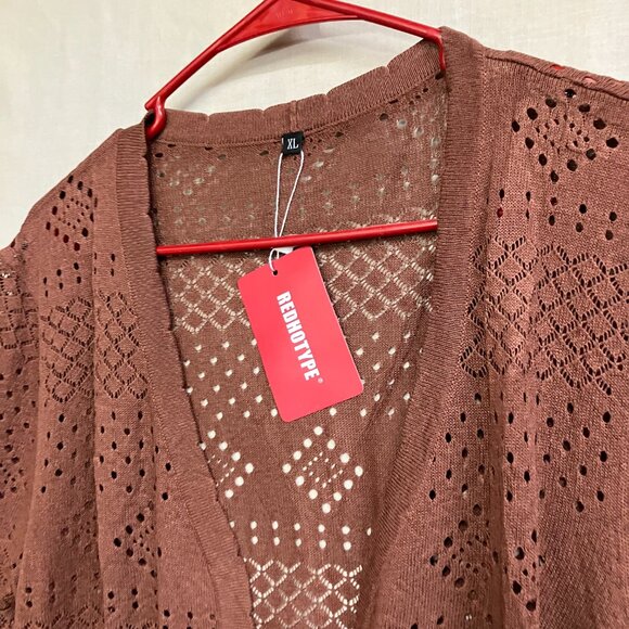 REDHOTYPE Women's XL Coffee 3/4 Sleeve Open Front Crop Shrugs Cardigan Sweater - Picture 11 of 14
